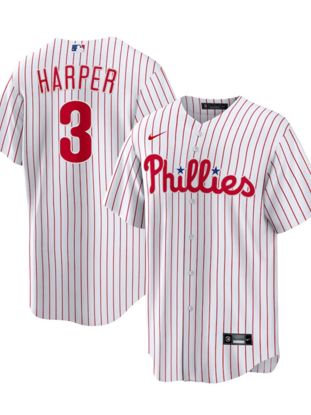Nike l Philadelphia Phillies Harper #3 Pinstripe Jersey - White/Red